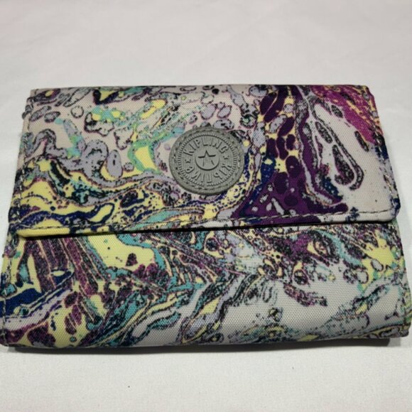 EUC Kipling Pixi Organizer Wallet with a Splash of Purple, Blue and Yellow - Picture 1 of 6